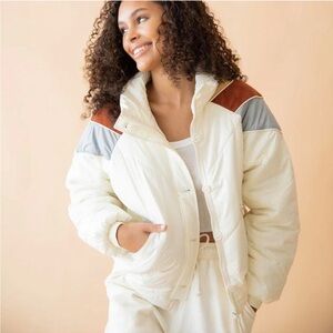 Cream and Gray Puffer Jacket